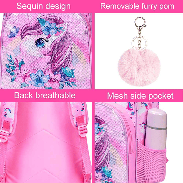 Mochila de unicornio para niñas, mochila y lonchera con lent