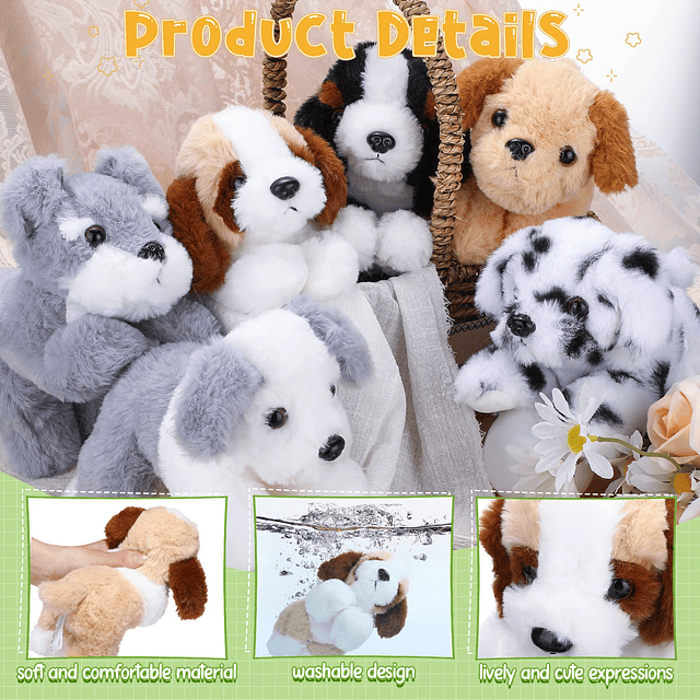 6 piezas de 8 pulgadas de peluche de perro de peluche, cacho