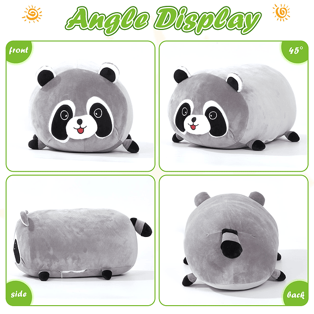 Almohada de mapache de 20 pulgadas, animales de peluche, lin