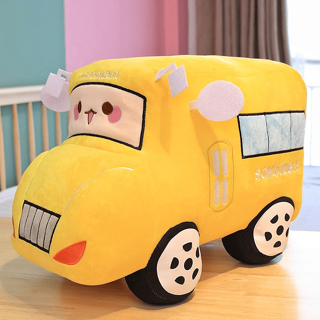 Coche de felpa de simulación de autobús escolar, almohada de