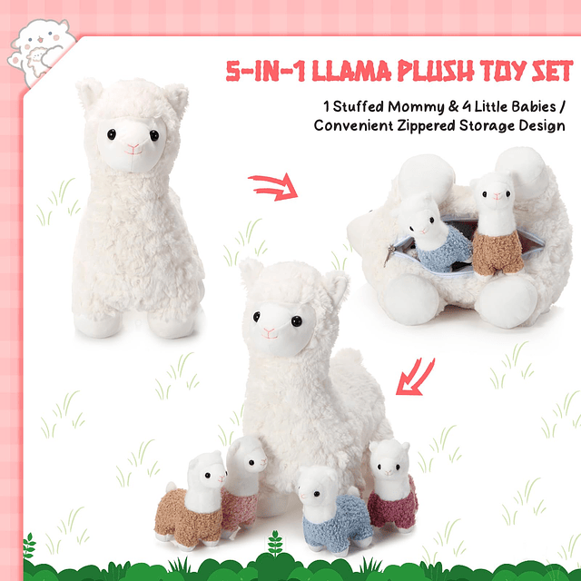 Juego de 5 adorables llamas de peluche de 14.0 in con 4 lind