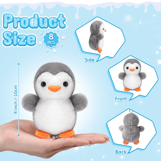 8 llaveros de pingüino de peluche pequeño de 4 pulgadas, pin