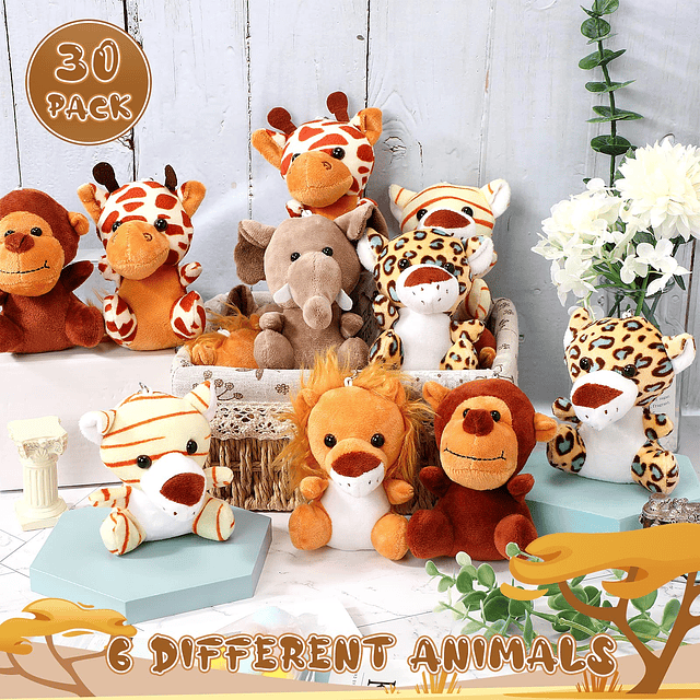 30 piezas de mini animales de safari de peluche, pequeños ju