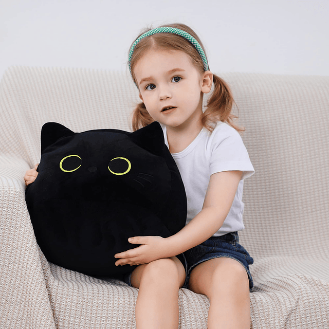 Juguete de peluche de gato negro, almohada de gato negro de