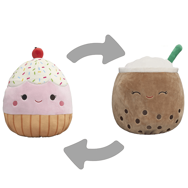 FlipAMallows Peluche de té Boba marrón de 12.0 in y cupcake