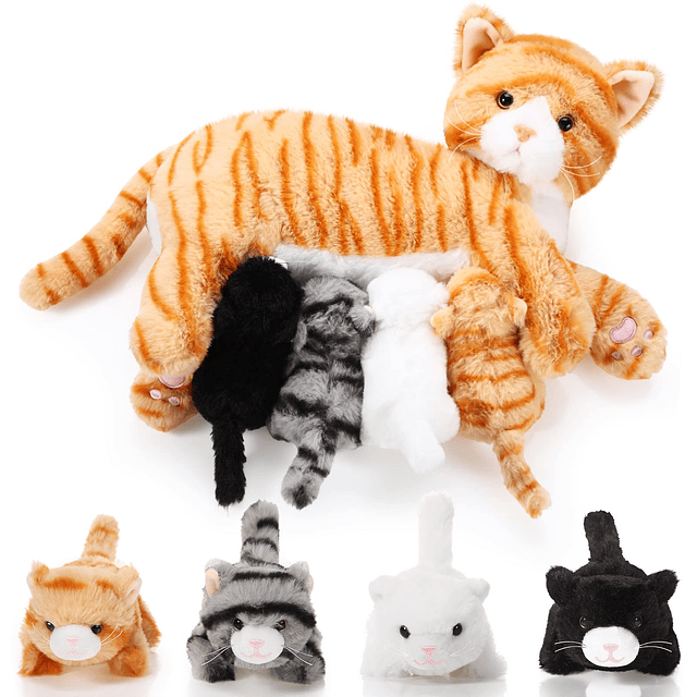 Animal de peluche de gato con gatitos de peluche, animales d