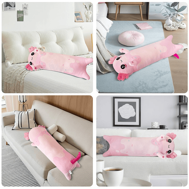 Almohada de felpa larga de Axolotl rosa, almohada de felpa d