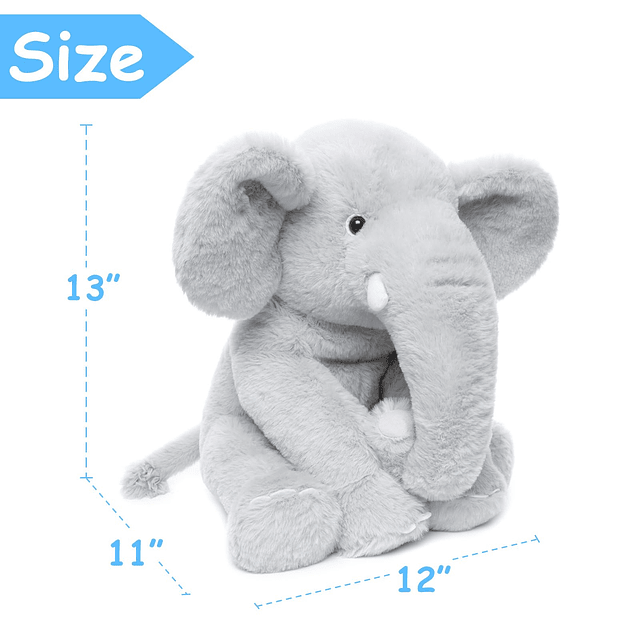 Animal de peluche de elefante gris de 13 pulgadas, juguete d