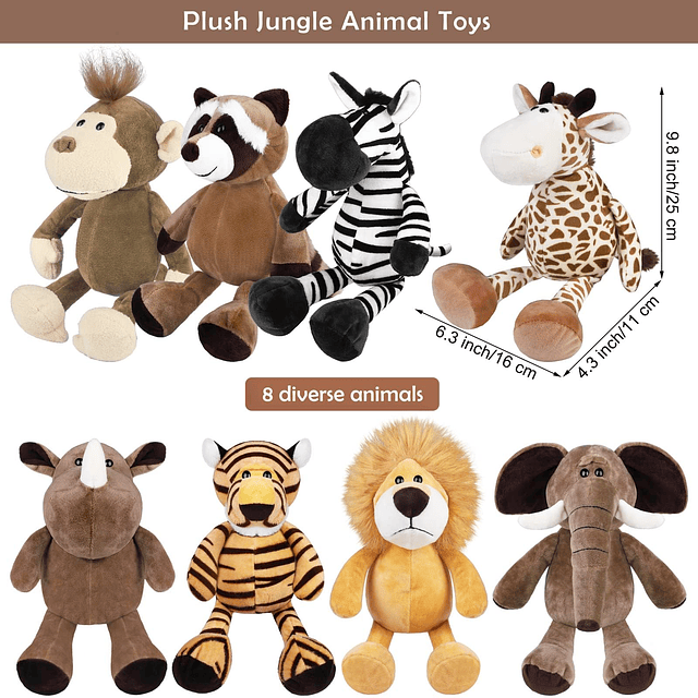 8 Piezas Animales de Peluche de Safari Juguetes de Animales