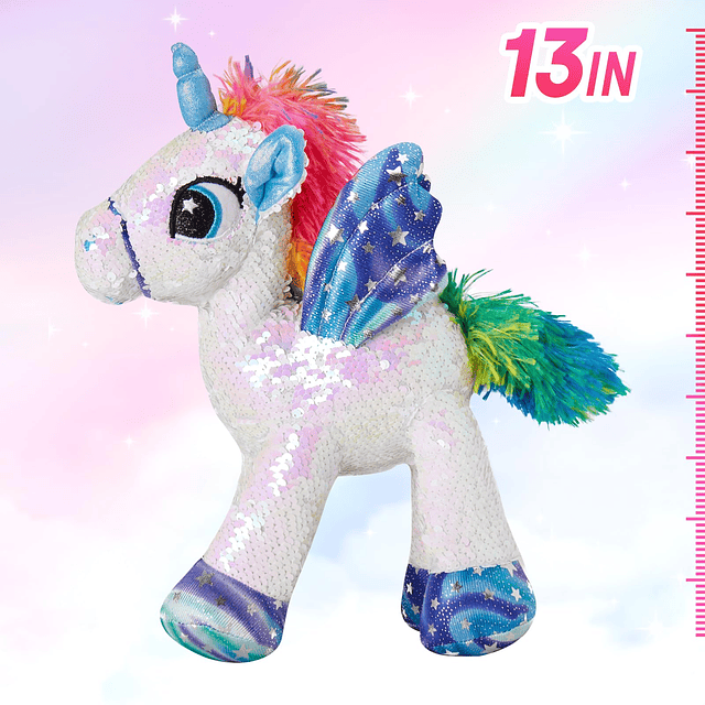 Unicornio de peluche de peluche reversible con lentejuelas b