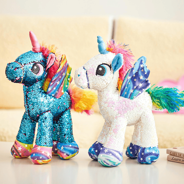 Unicornio de peluche de peluche reversible con lentejuelas b