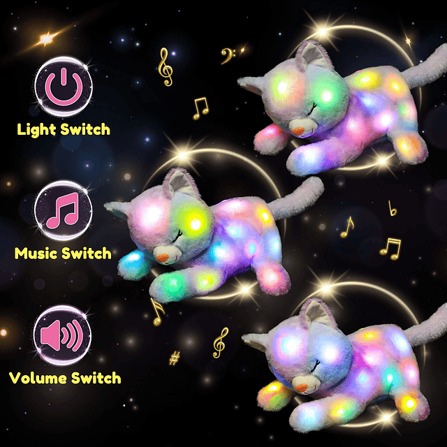 Gato de peluche musical LED que se ilumina y canta, juego de