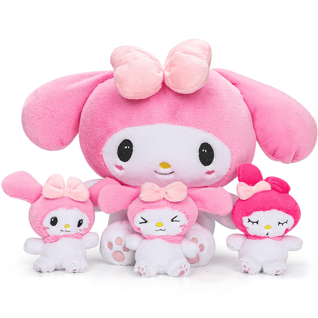 Melod Plush Anime Mommy con 3 bebés, almohadas de animales