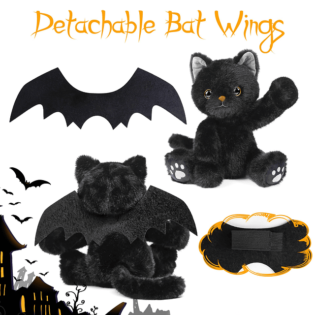 Juguete de peluche de gato negro de Halloween de 10 pulgadas