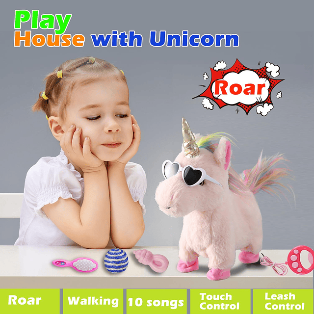 Juego de juguetes de unicornio rosa para caminar, unicornio