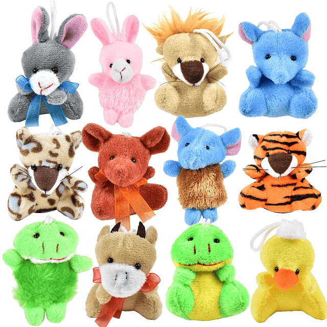 Paquete de 12 pequeños animales de peluche para niños, mini