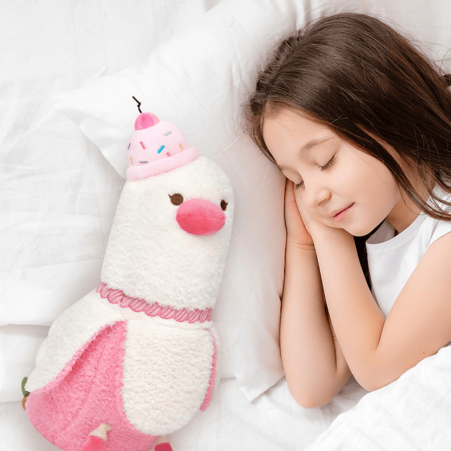 Almohada de felpa de pato plátano con sombrero de pastel de