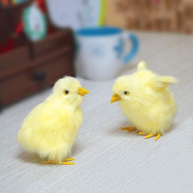 4 piezas realista de peluche pequeño pollito estatuilla real