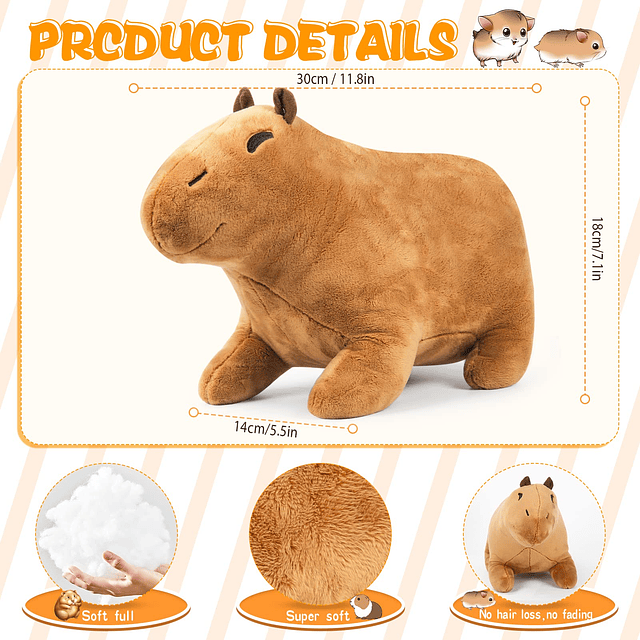 Animal de peluche de capibara, juguete de peluche de capibar