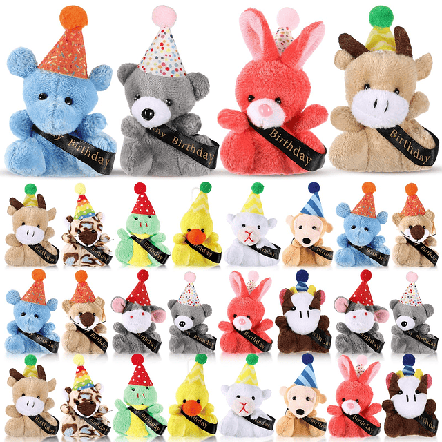 24 piezas de juguete de peluche de cumpleaños con sombreros