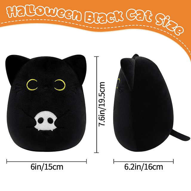 Peluche de gato negro, 6.0 in, esqueleto de peluche de Hallo