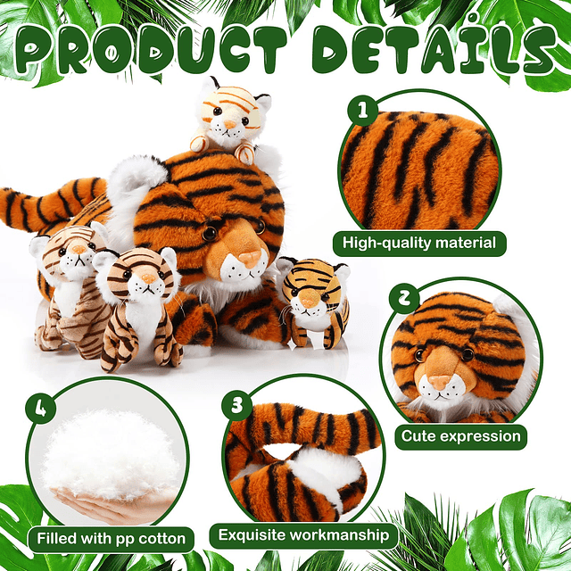 Juego de 5 piezas de juguetes de peluche de tigre de peluche