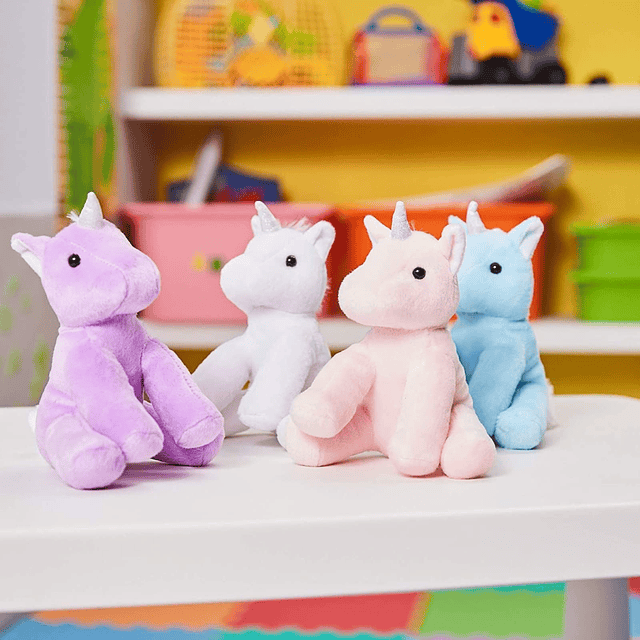 Paquete de 4 pequeños unicornios de peluche para niñas, jugu