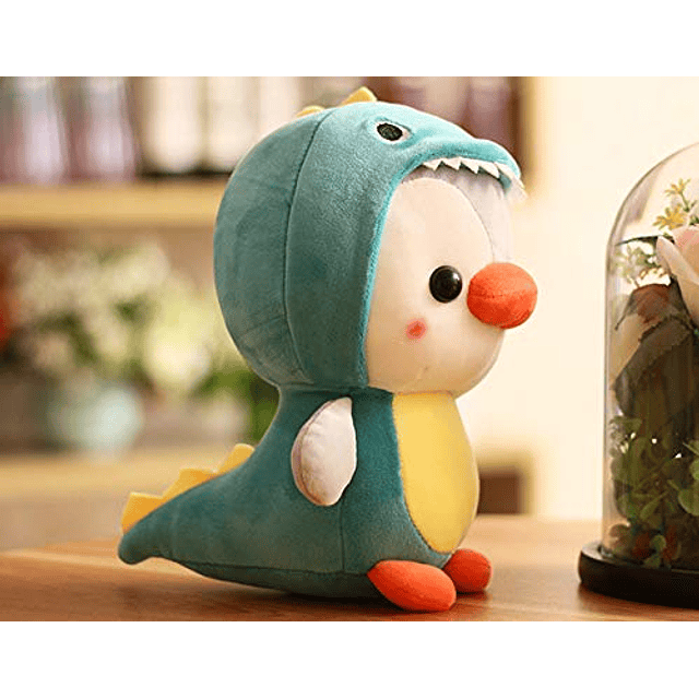 Animal de peluche de pato/pingüino con disfraz de dinosaurio