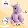 Paquete de 4 pequeños unicornios de peluche para niñas, jugu