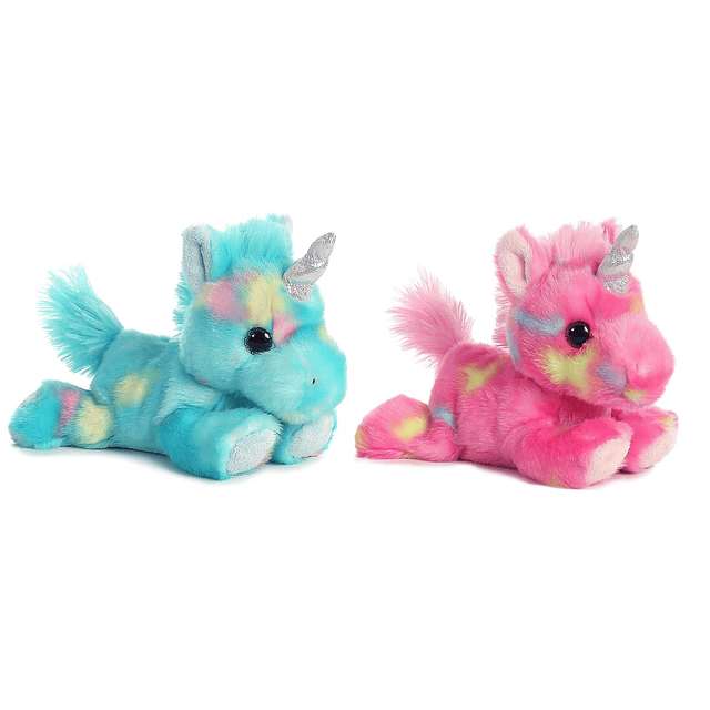 Paquete de 2 animales de peluche tipo puf: unicornio ondulad