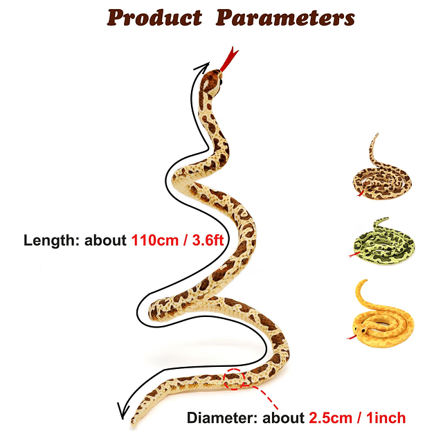 Muñecas de serpiente suaves de 3.6 pies de largo, lindos ani