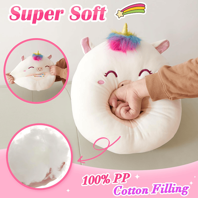 Almohada de felpa de unicornio de 12 pulgadas, cojín suave p