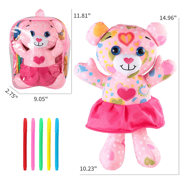 Juguete de peluche para colorear con 5 marcadores lavables p