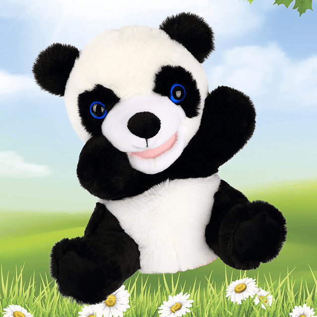 Marioneta de mano de panda, juguete de peluche con boca móvi