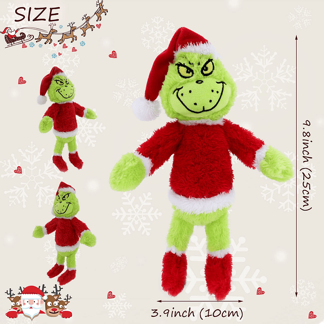 Juguetes de peluche de monstruo verde navideño, peluche de p