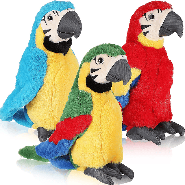 3 piezas de peluche de loro guacamayo, juguete de peluche su