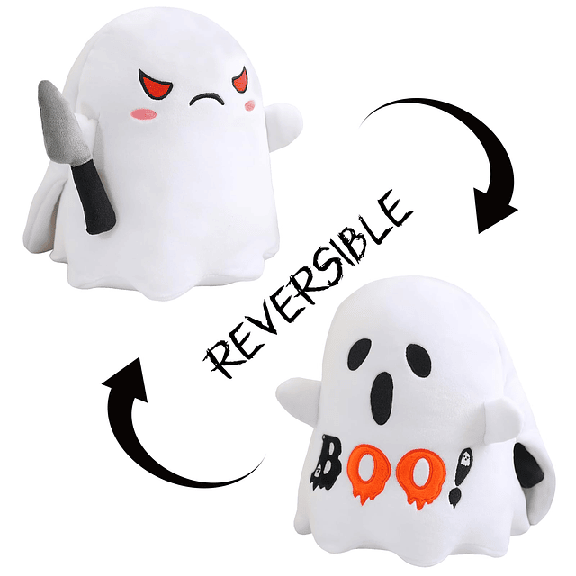 Peluche de fantasma reversible de Halloween, enojado + asust