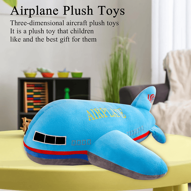 Avión de peluche juguetes de peluche almohada de avión azul,