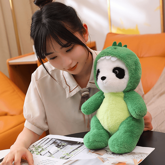 Lindo animal de panda de peluche Cosplay como dinosaurio ros