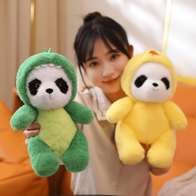 Lindo animal de panda de peluche Cosplay como dinosaurio ros