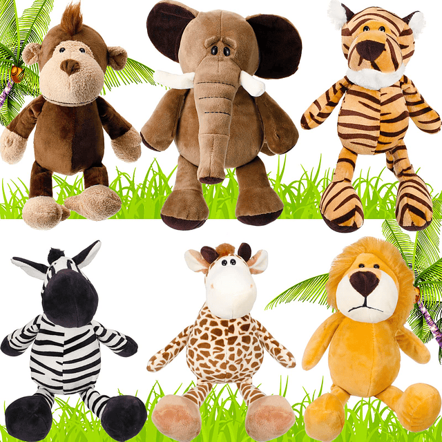 Juego de 6 piezas de animales de peluche de safari, juguetes