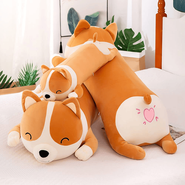 Juguete de peluche largo Corgi, lindo animal de peluche suav