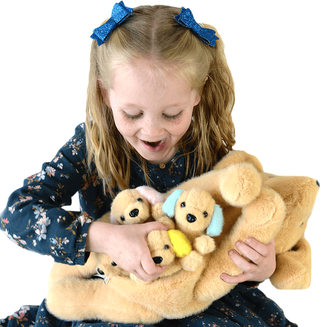 Perro de peluche Golden Retriever y 4 cachorritos para niños