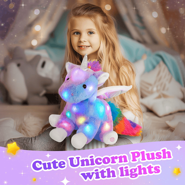 Unicornio de 16.5 pulgadas con luz de unicornio de peluche,