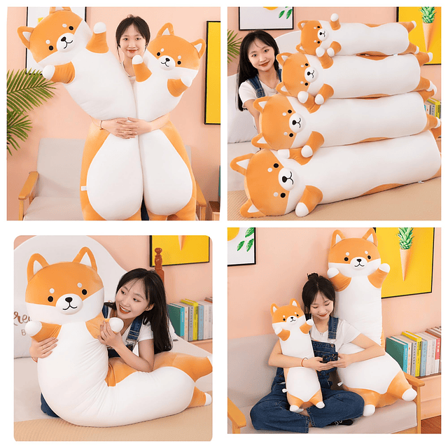 Almohada larga de felpa Shiba Inu con animales de peluche gi