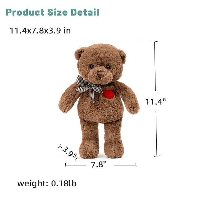 Oso de peluche pequeño de 11,4 pulgadas con corazón, lindo o