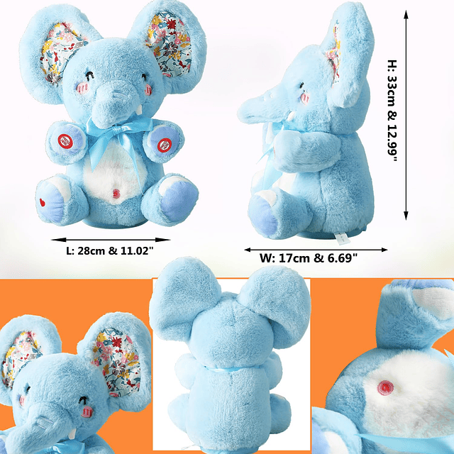 Baby Blue Peek A Boo Elephant Elefante cantor de peluche, re