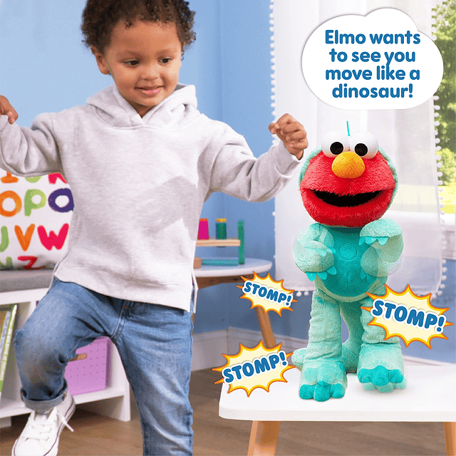 SESAME STREET Dino Stomp Elmo Peluche de 13 pulgadas canta y