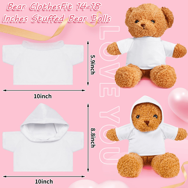 6 piezas de ropa de oso en blanco para sublimación, camiseta