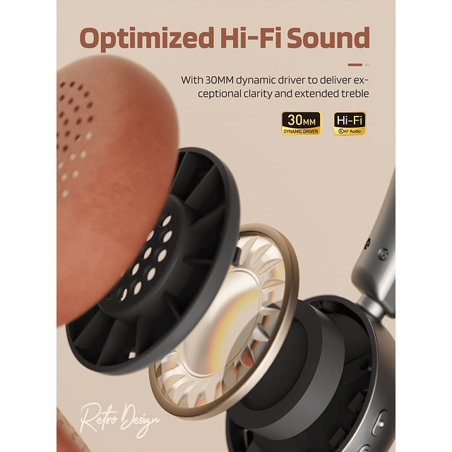 -R1 Auriculares retro Bluetooth 5.4 Sonido Hi-Fi Ecualizador